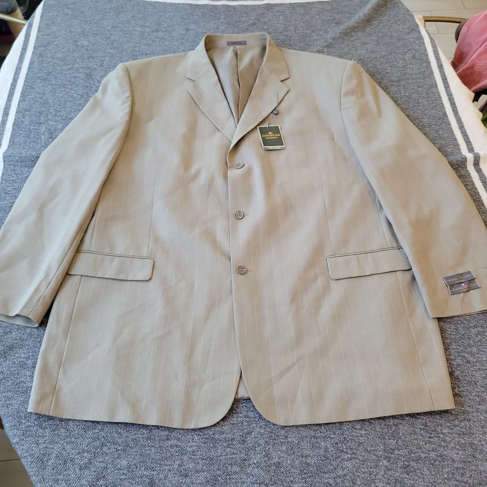 NWT Zandello Jacket Men's 56L Gray Pinstripe Blazer Sport Coat & Vest 5 Button